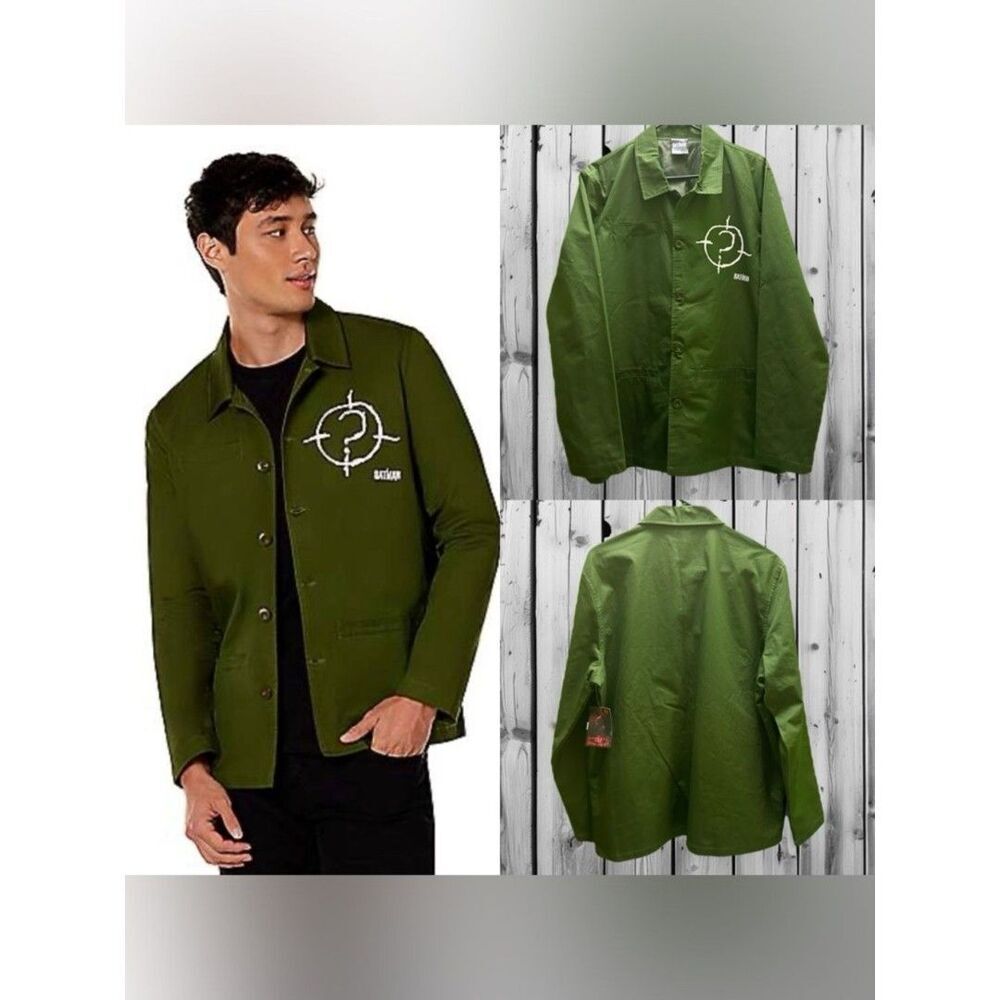 Batman men’s Olive Green Military Coach Jacket with White Target Graphic L